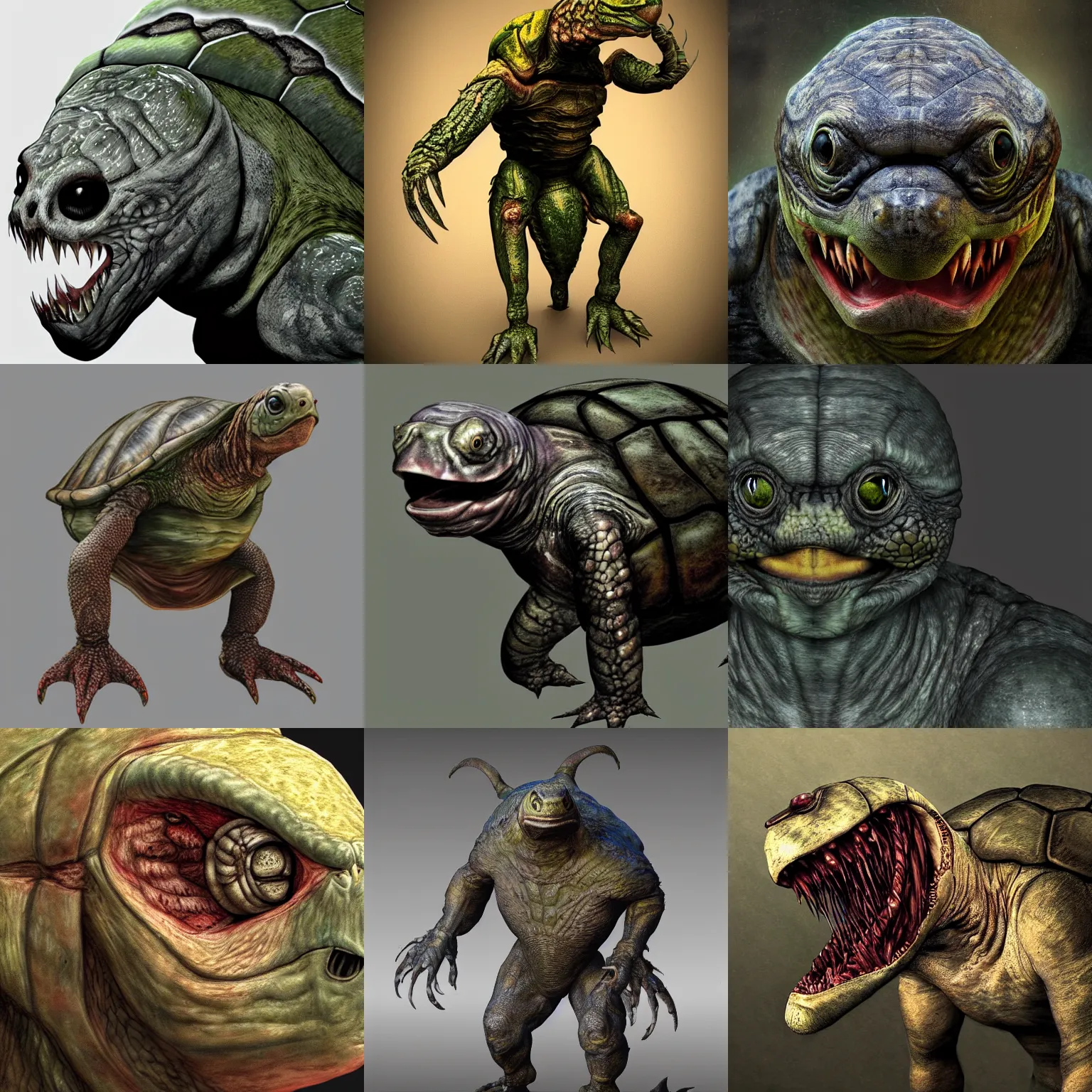 Prompt: humanoid turtle monster, photorealistic, grimdark, gruesome