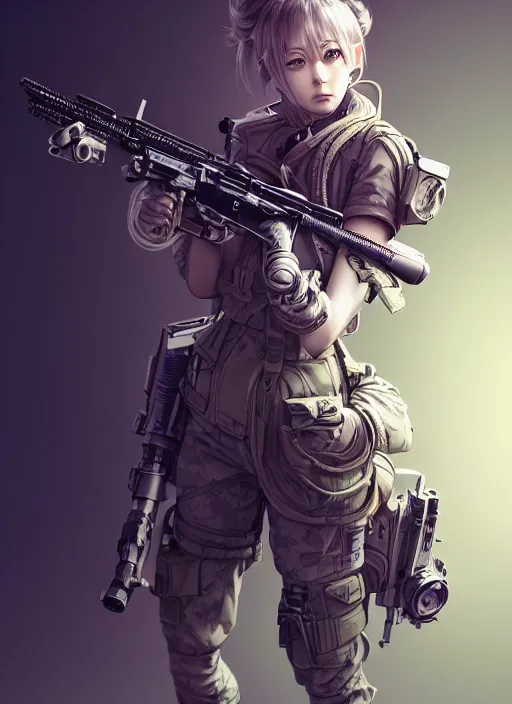 Image similar to the hyperrealistic portrait of lawful neutral female futuristic marine sniper as absurdly beautiful, gorgeous, elegant, young anime girl, an ultrafine hyperdetailed illustration by kim jung gi, irakli nadar, intricate linework, bright colors, octopath traveler, final fantasy, unreal engine 5 highly rendered, global illumination, radiant light, detailed and intricate environment