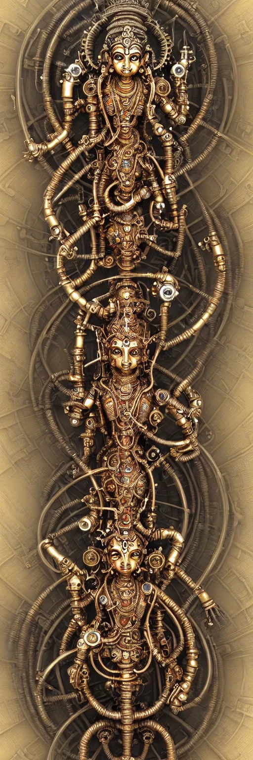 Image similar to steampunk cybernetic biomechanical hindu god natraj, symmetrical, front facing, 3 d model, very coherent symmetrical artwork, unreal engine realistic render, 8 k, micro detail, gold and steel intricate, elegant, highly detailed, digital painting, artstation, smooth, sharp focus, illustration, artgerm, tomasz alen kopera, wlop