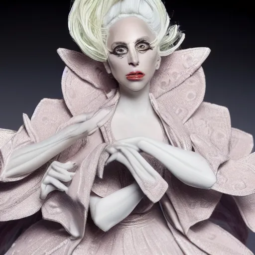 Image similar to lady gaga as a highly detailed porcelain figure on stand _ h 7 6 8