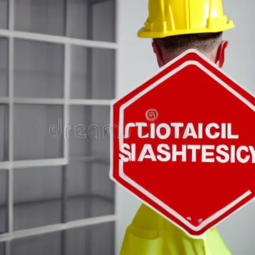 Prompt: OHS WHS occupational health safety workplace safety, text poster, hard hat, office stock image style