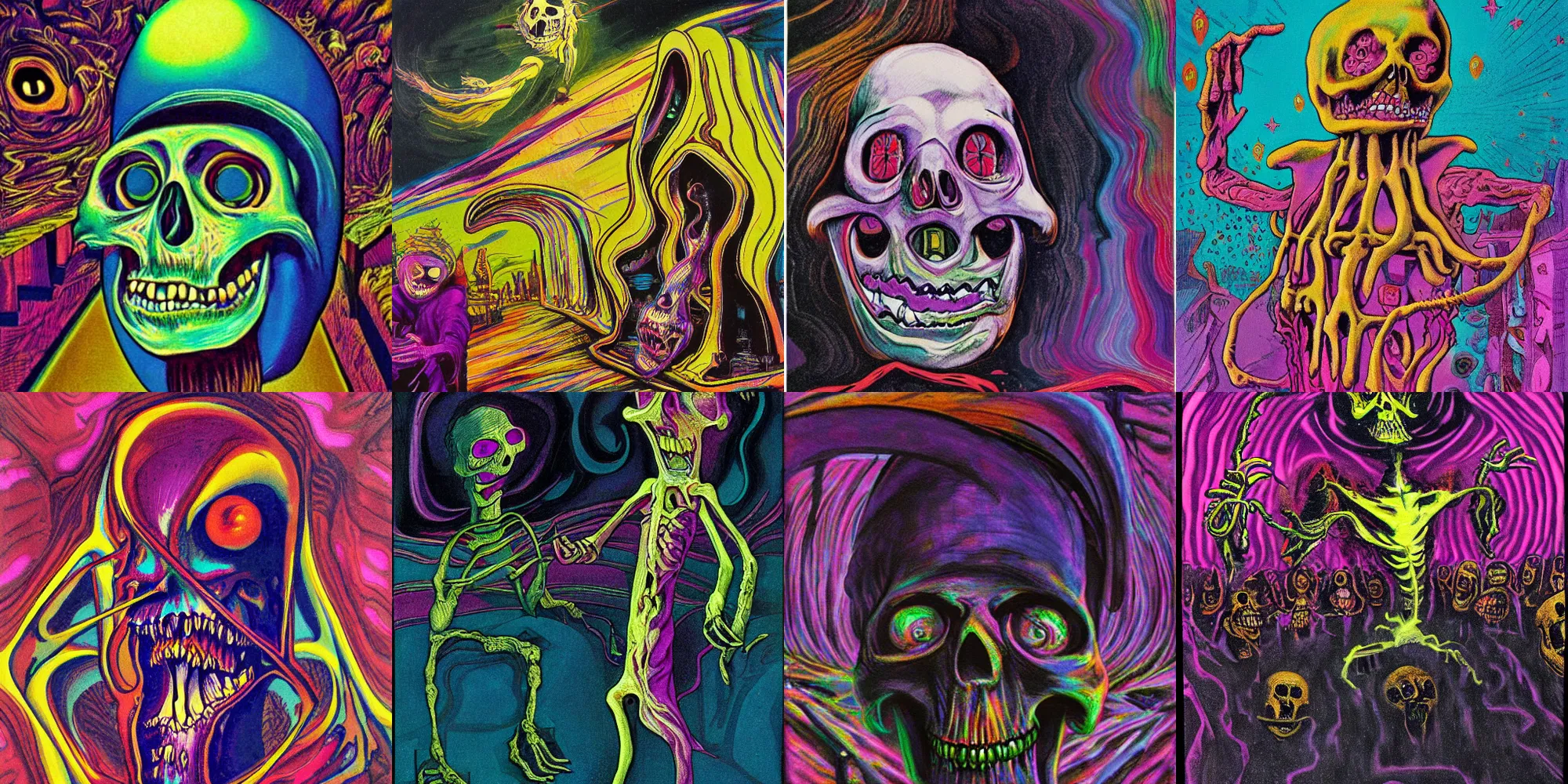 Prompt: skeltor when the bean kicks in, psychedelic, highly detailed, 8 k, by francis bacon