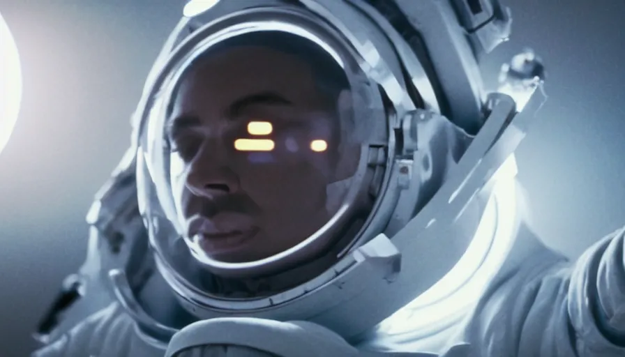 Image similar to movie still of a transcendental astronaut being, cinematic composition, cinematic light, anamorphic lens