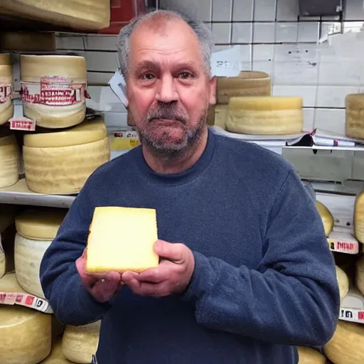 Image similar to photo of a very suspicious man holding cheese