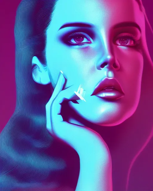 Image similar to portrait of lana del rey as a cyborg. intricate abstract. intricate artwork, by tooth wu, wlop, beeple, dan mumford. concept art, octane render, trending on artstation, greg rutkowski very coherent symmetrical artwork. cinematic, key art, hyper realism, high detail, octane render, 8 k, iridescent accents