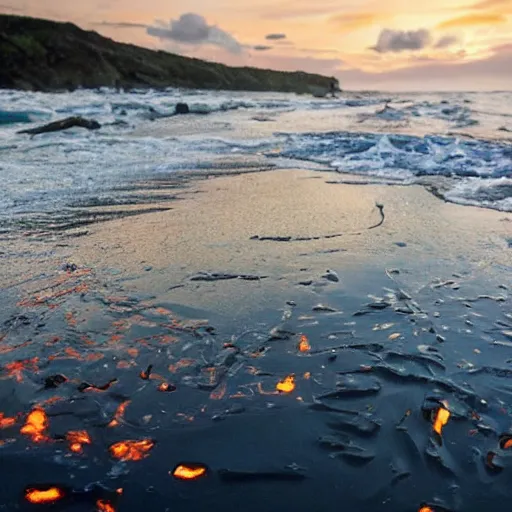 Prompt: plastic in the ocean, oil spill in the ocean, the ocean is literally on fire