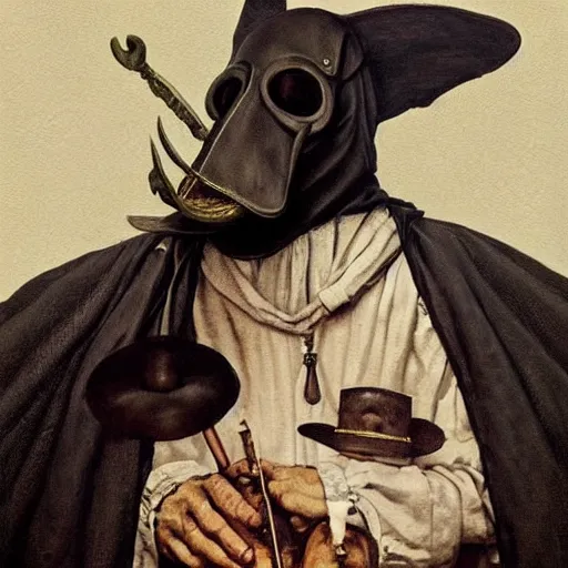 Image similar to A plague doctor portrait by Norman Rockwell masterpiece, octane trending on cgsociety, Extremely detailed