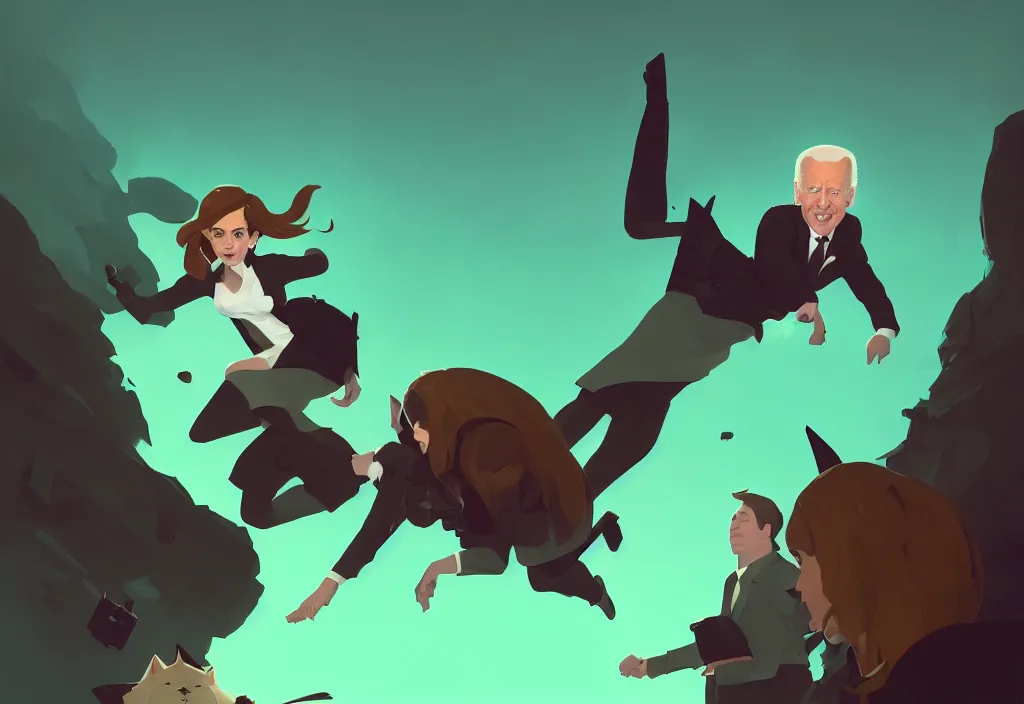 Prompt: joe biden and emma watson as catgirl, epic debates, presidental elections candidates, cnn, fox news, fantasy, by atey ghailan, by greg rutkowski, by greg tocchini, by james gilleard, by joe gb fenton, dynamic lighting, gradient light green, brown, blonde cream, salad and white colors in scheme, grunge aesthetic