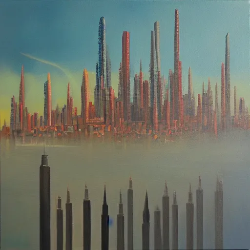 Image similar to a city falling off the edge of reality, oil on canvas