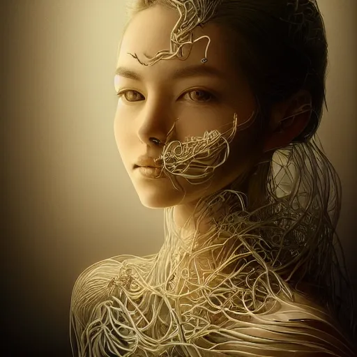 Prompt: the portrait of an incredibly beautiful, graceful, elegant, and sophisticated young woman made of garlic bulbs, an ultrafine detailed illustration by kim jung gi, irakli nadar, intricate linework, bright colors, final fantasy, unreal engine highly rendered, global illumination, radiant light, detailed and intricate environment