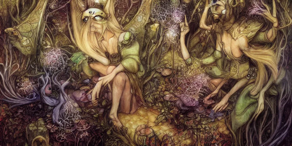 Image similar to mashroom Brian Froud fantasy illustration Fairy painting, Trending on artstation.