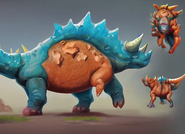 Image similar to character design for a cute triceratops made by pieces of cookies for kids game, oil painting by jama jurabaev, extremely detailed, brush hard, artstation, for aaa game, high quality, brush stroke