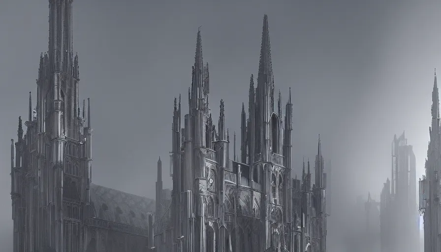 Image similar to strees view of neo - gothic brussels, fog, hyperdetailed, artstation, cgsociety, 8 k