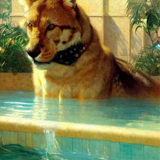 Image similar to a portrait of an animal in the pool. highly detailed painting by gaston bussiere, craig mullins, j. c. leyendecker, furry