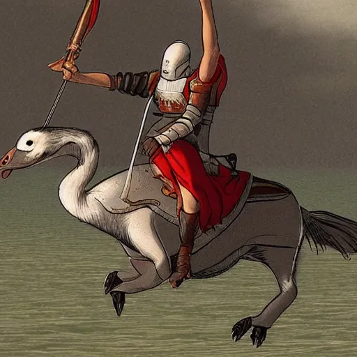 Image similar to crusader riding a goose into battle