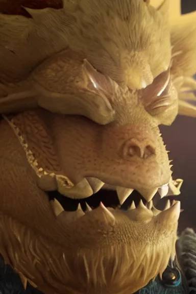 Image similar to very very intricate photorealistic photo of bowser in an episode of game of thrones, photo is in focus with detailed atmospheric lighting, award - winning details