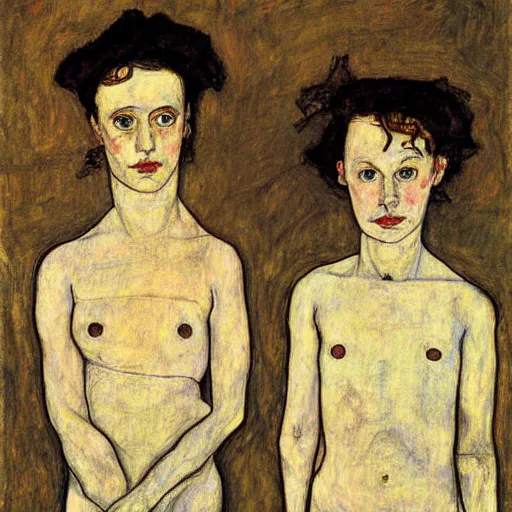 Image similar to 2 girls sketch by egon schiele