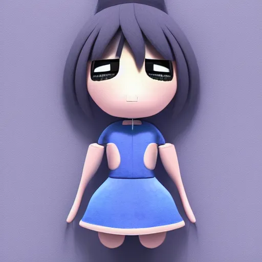 Image similar to cute fumo plush of a robot girl in a blue dress, velvet, vray