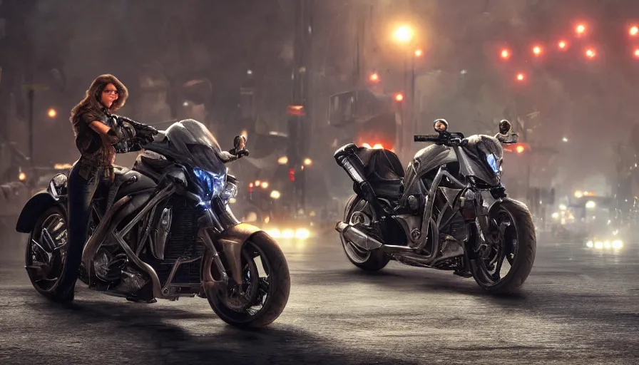 Prompt: a highly detailed epic cinematic concept art CG render digital painting artwork: powerful motorcycle design in the streets of fire movie 8k