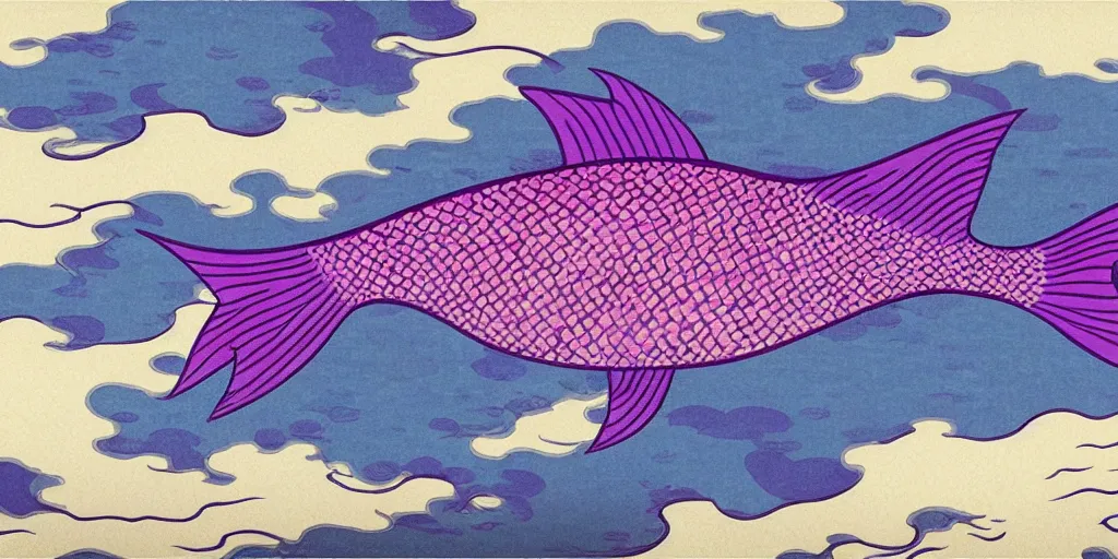 Image similar to A purple fish, swimming in a beautiful coral reef, aesthetically pleasing Digital art, Concept art by Hokusai and Vincent Van Gogh