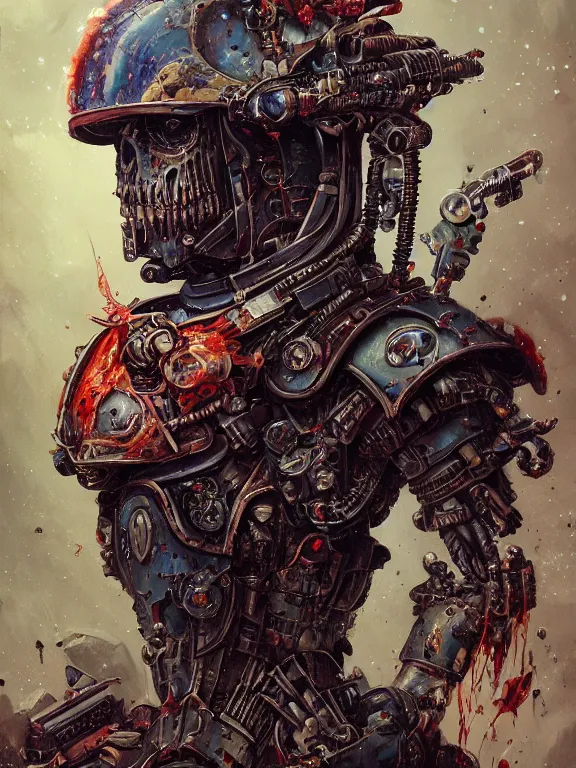 Prompt: art portrait of an undead space marine ,8k,by tristan eaton,Stanley Artgermm,Tom Bagshaw,Greg Rutkowski,Carne Griffiths, Ayami Kojima, Beksinski, Giger,trending on DeviantArt,face enhance,hyper detailed,minimalist,cybernetic, android, blade runner,full of colour,