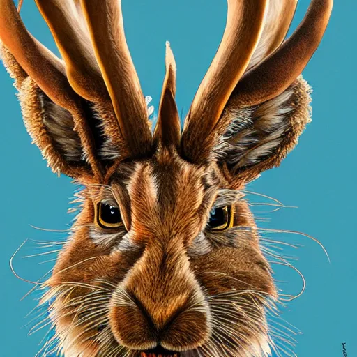 Prompt: jackalope in the museum, detailed fur, highly detailed, sharp focus, digital painting, artwork by Victor Adame Minguez + Yuumei + Tom Lovell + Sandro Botticelli