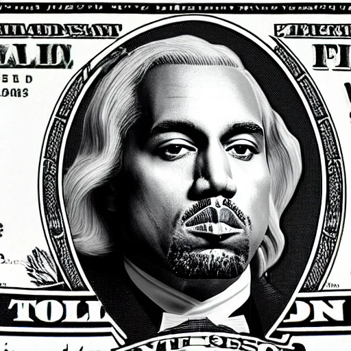 Image similar to dollar bill with Kanye West face inside