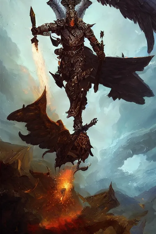 Image similar to saint michael the archangel, hearthstone art style, epic fantasy style art by Craig Mullins, fantasy epic digital art, epic fantasy card game art by Greg Rutkowski