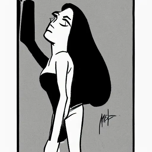 Image similar to a female character drawn by david mazzucchelli and marjane satrapi, cmyk portrait