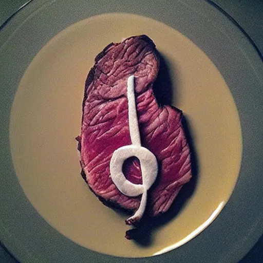 Prompt: a steak in the shape of a music note