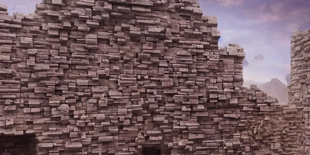 Image similar to beautiful matte painting of a giant wall made from stone bricks by weta workshop 8 k, cinematic dramatic atmosphere, dramatic lighting