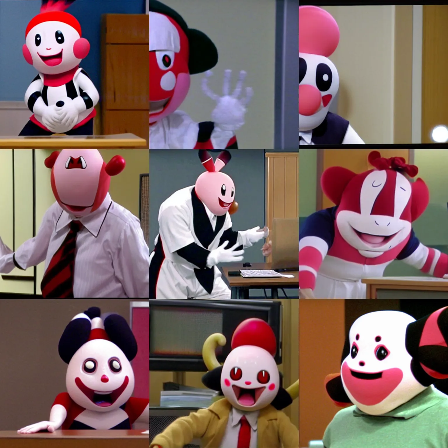 Prompt: still of Mr Mime (Pokémon) in the tv show The Office (2005)