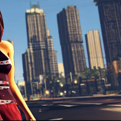 Prompt: A beautiful woman on a GTA V loading screen