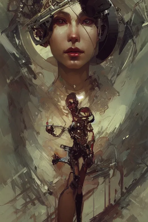 Image similar to A full portrait of a beautiful post apocalyptic offworld android queen, intricate, elegant, highly detailed, digital painting, artstation, concept art, smooth, sharp focus, illustration, art by Krenz Cushart and Artem Demura and alphonse mucha