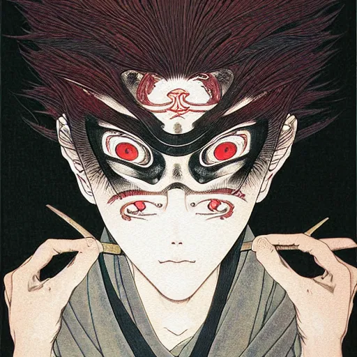 Image similar to prompt : portrait of muse soft light painted by takato yamamoto, rinnegan eyes inspired by ninja anime, smooth face feature, intricate oil painting, high detail, sharp high detail, manga and anime