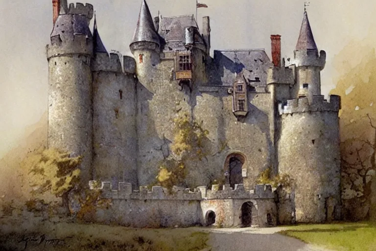 Image similar to 1950s castle muted colors. by Jean-Baptiste Monge, James Gurney