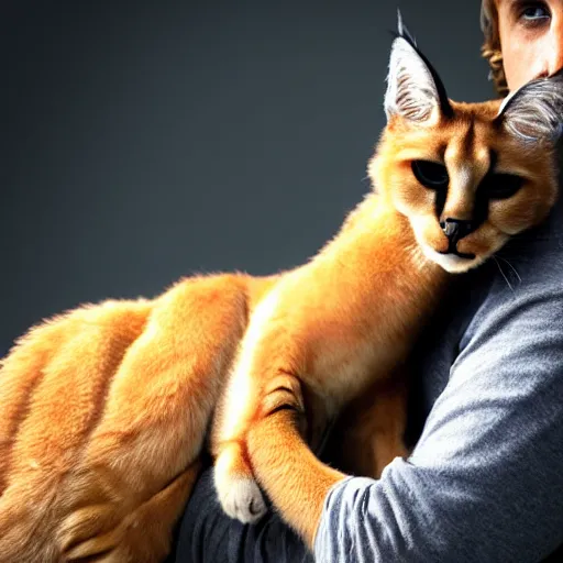 Image similar to Ryan Gosling holds a caracal cat in his hands, ultra highly detailed, smooth, sharp focus, elegant, artstation