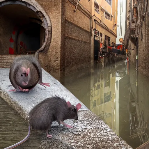 Image similar to 8 k uhd human rats, sewer, animals, bizzare, weird, endangered, highly details content