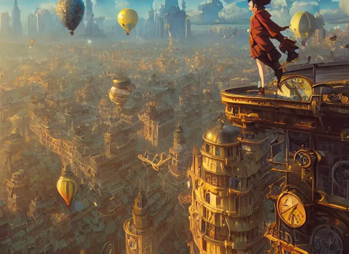 Image similar to a flying steampunk city, ballons, unreal engine, fantasy art by greg, loish, rhads, ferdinand knab, tom bagshaw, makoto shinkai and lois van baarle, rossdraws, ilya kuvshinov, night lighting, trending on studio ghibli, highly detailed, 8 k, octane render