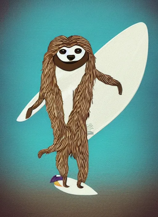 Prompt: hipster drawing of a sloth riding a surfboard in hawaii