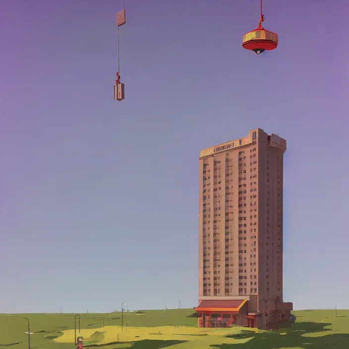 Prompt: elevator falling down from the sky, highly detailed, Edward Hopper and James Gilleard, Simon Stalenhag