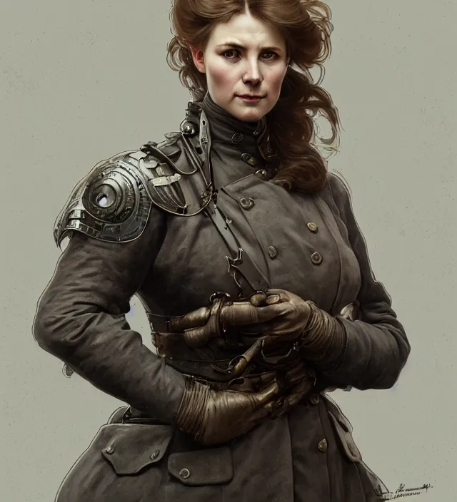 Prompt: portrait of a finnish woman wearing a gray traditional nineteenth century military jacket, metal shoulder pauldrons, intricate, highly detailed, digital painting, artstation, concept art, sharp focus, cinematic lighting, illustration, art by artgerm and greg rutkowski, alphonse mucha, cgsociety