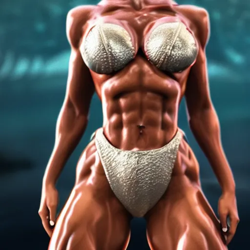 Image similar to mermaid bodybuilder, 4 k, trending on artstation, artstationhd, artstationhq, octane render, super detail