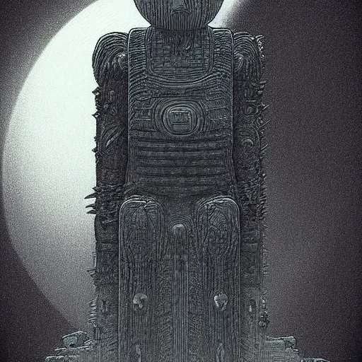 Image similar to retro dark vintage sci-fi 2D matte illustration the sentinel watches over you 4k symmetrical portrait by Beksinkski