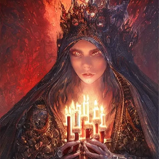 Prompt: epic ultra detailed realistic portrait of beautiful queen made ofcandles and translucent fabric. in the garden. dark souls concept art. magic, concept art, sharp foccus. intricate, elegant. by basil gogos. art by wlop and artgerm and greg rutkowski and andrei riabovitchev. medieval background my james jeand