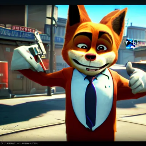 Image similar to Screenshot from Payday 2 featuring Nick Wilde (from Zootopia)