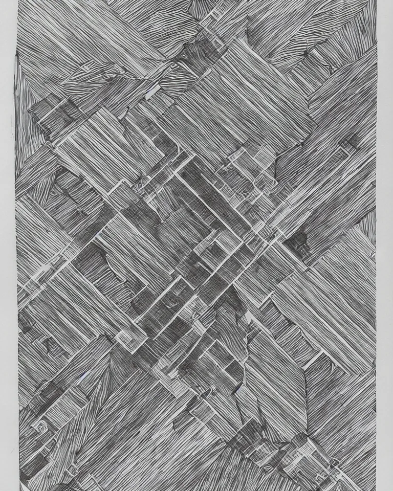 Prompt: procedural, grayscale, geometric ink on paper c 4