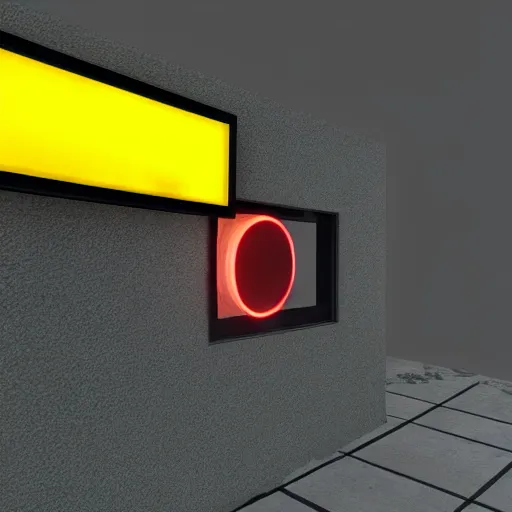 Prompt: a grey block with a traffic light attached to it, gears visible through glass on the block, unreal engine, 3 d model, grey bg