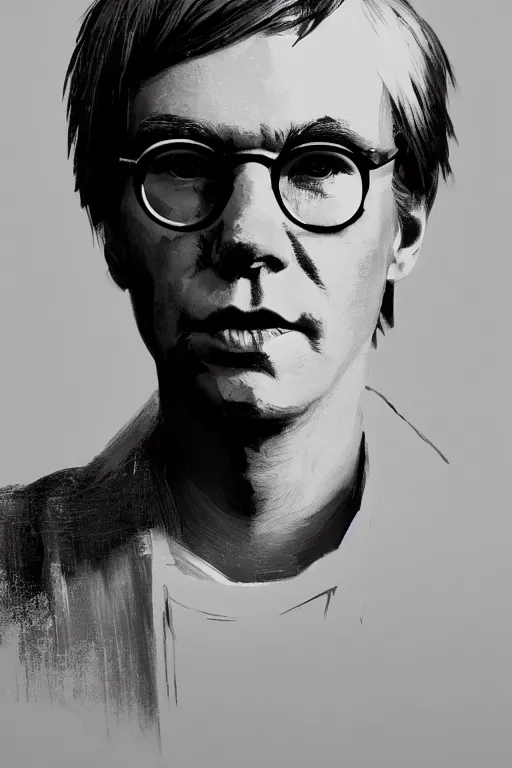 Prompt: portrait of andy warhol, staring directly into camera, intricate, elegant, glowing lights, highly detailed, digital painting, artstation, sharp focus, illustration, art by wlop, mars ravelo and greg rutkowski