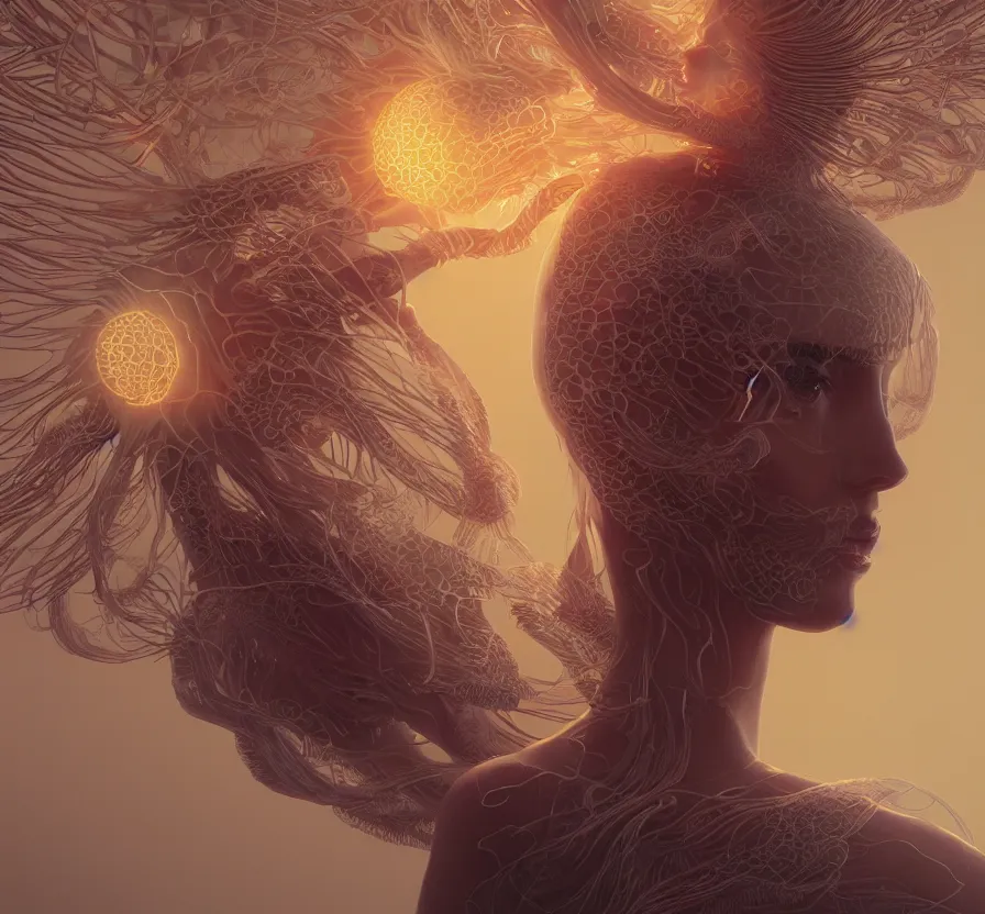 Image similar to goddess portrait. jellyfish phoenix head. intricate artwork by Tooth Wu and wlop and beeple. octane render, trending on artstation, greg rutkowski very coherent symmetrical artwork. cinematic, hyper realism, high detail, octane render, 8k